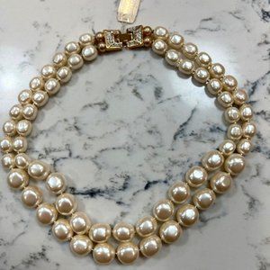 Nina Ricci vintage double strand pearl necklace with Swarovski clasp